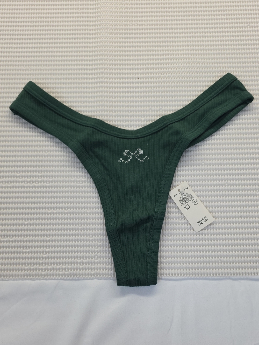 aerie Deep Green Ribbed Thong Small